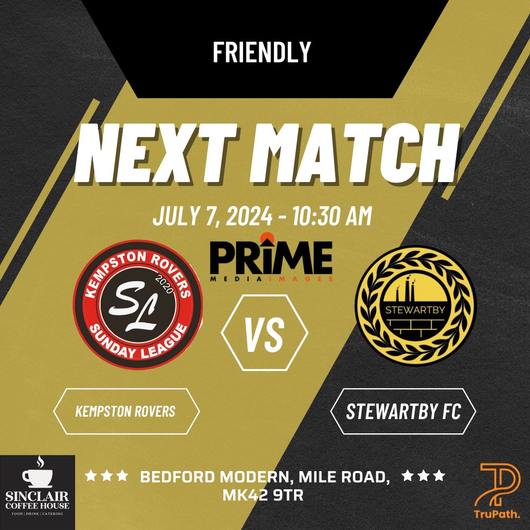 Footballs back and Stewartby FC is back 🙌🏻
Come watch our first pre season game as we face @kempstonroverssundays on neutral ground. 
New season ,new manager , new players , new sponsors , it’s great to be back 👊🏻💪🏻