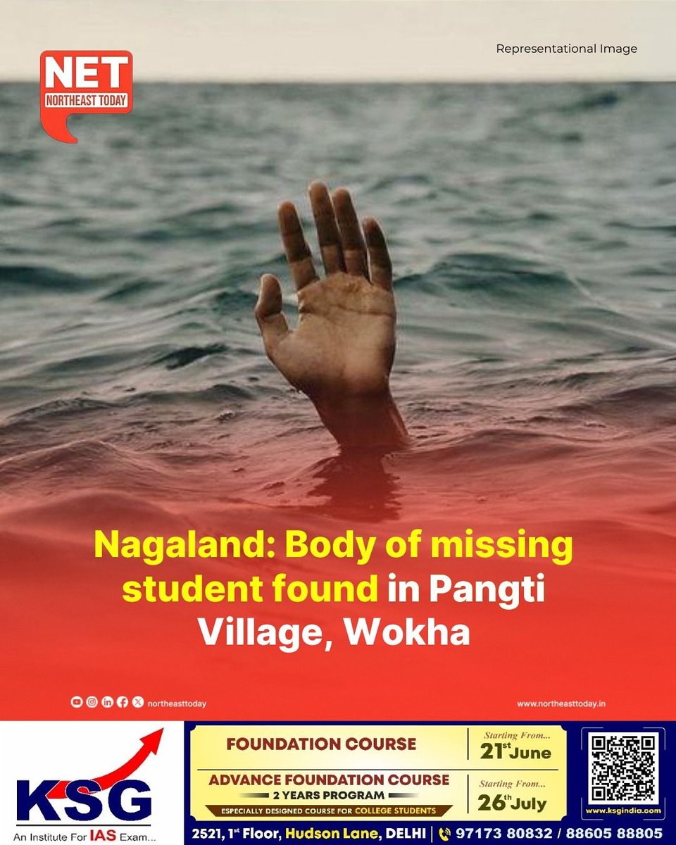 NortheastToday's tweet photo. #Nagaland | The body of 25-year-old student Rendemo Odyuo, who went missing after being washed away at Dzuvuru Stream in Kohima on June 27, has been recovered by fishermen from Pangti village in Wokha district.
Read more..
https://t.co/PAhK1Wtx3U
#missingbody #found #PangtiVillage #Wokha #NETSnippet #NortheastToday