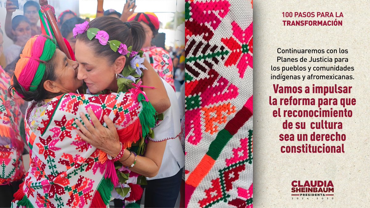 Los pueblos originarios representan la esencia, la historia y el corazón de nuestra patria, por ello, garantizaremos que se les  respete y reconozca. Impulsaremos la Reforma Constitucional para los pueblos indígenas y afromexicanos.