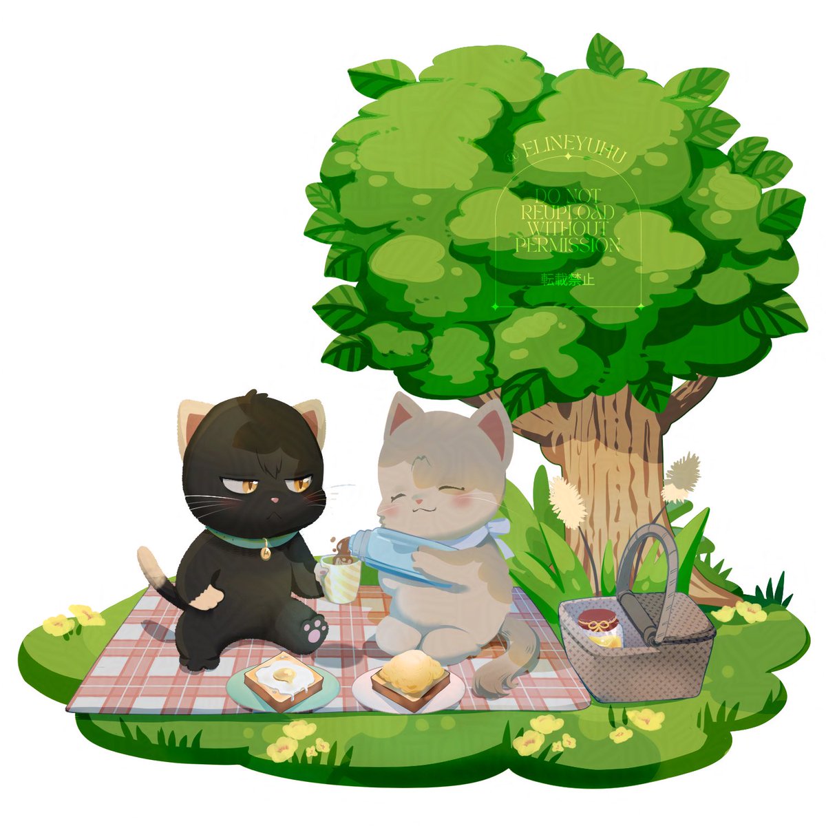 Elineyuhu's tweet photo. Sudden urge to make new artstyle, tried making cute artwork with the cat version of my OCs (Ayla &amp; Senna).

It’s hard for me to make cute things i guess😂
But i’ll do better next time!

#elineoc #artidn #ArtistOnX https://t.co/6s81Y3R7mD