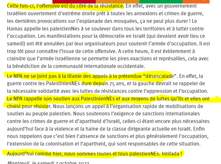 Le 7/10 2023, le NPA de Philippe Poutou célèbre les massacres de civils israéliens.
Le 21/6 2024, Sandrine Rousseau jure aux "Juifs de France": "Vous serez protégés".
Le 5/7/2024, la bouche en cœur, elle déclare à Philippe Poutou : "On a besoin de toi à l'Assemblée !".
Voilà.