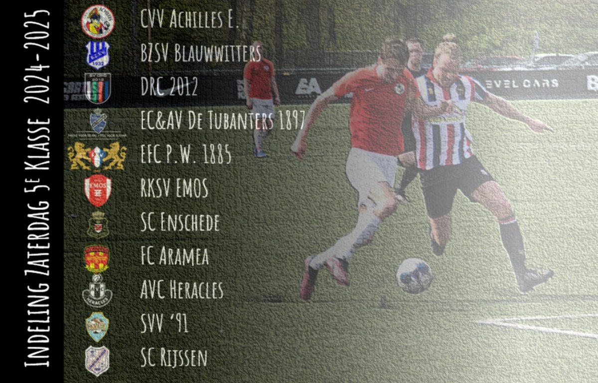 De indeling van de Zaterdag 5e Klasse E voor het seizoen 2024-2025!