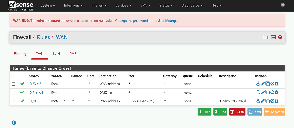 cyb3rshi3ld's tweet image. Hey #NetSec experts! 🛡️ Who's up for breaking down these firewall rules for me? Let's see your skills! 🔍

#pfsense #networksecurity