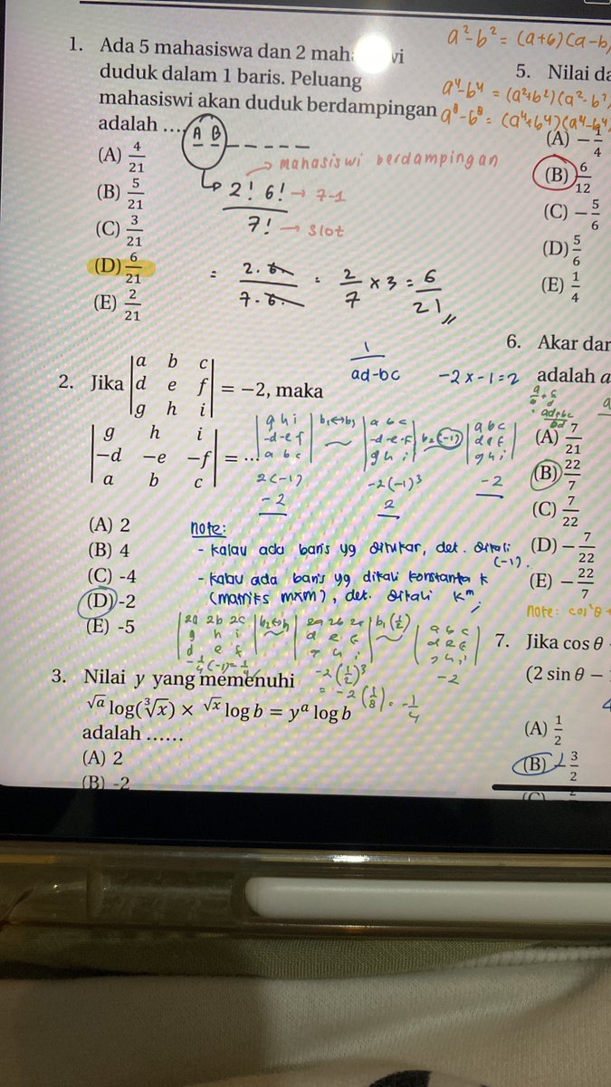 soshumsosweet's tweet photo. I think what’s tricky of Matdas SIMAK UI adalah lu harus tau kapan modifikasi kalimat matematikanya (e.g. -2a-2b ditulis sebagai -2(a+b), persamaan yang tdk punya solusi ditulis sebagai matriks, and so on). If you’re not creative enough in math you’ll be so done 🥲🥲🥲 https://t.co/FlIGkeqk6q