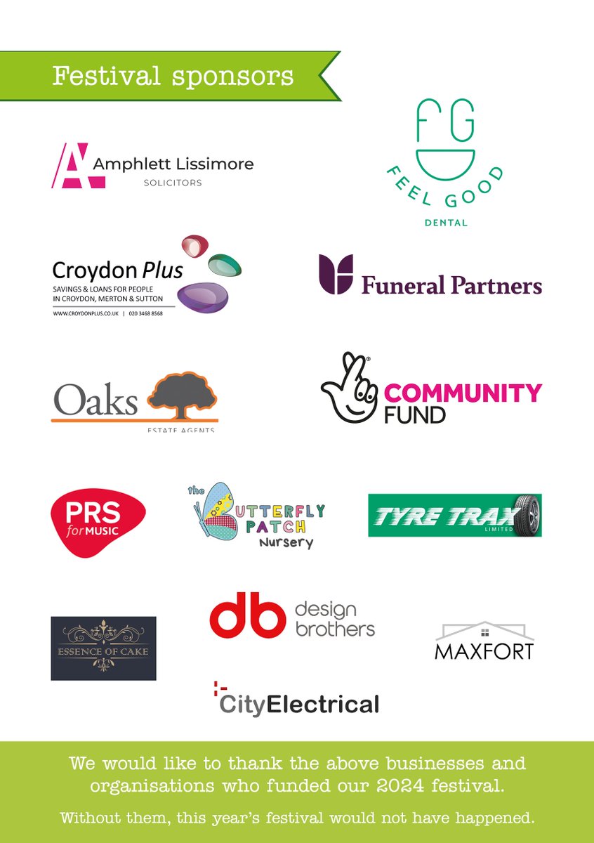 And with less than 24 hours to go, a final big thank you to all our sponsors, without whom we wouldn't be able to hold the festival this year!

Our deepest graitude to:
<a href="/TNLComFund/">The National Lottery Community Fund</a>
@QS_AmpLiss
@FeelGoodDental
feelgooddental.co.uk
croydonplus.co.uk
<a href="/fspfunerals/">Funeral Partners</a>

1/2