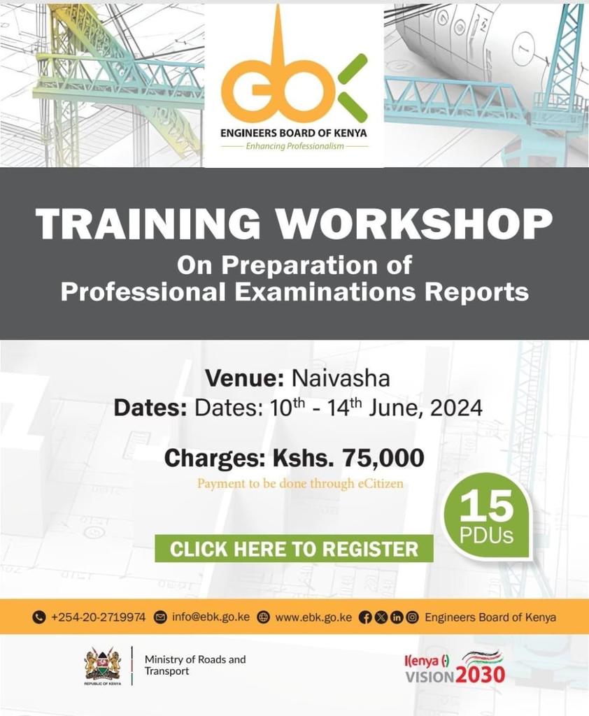 amerix's tweet photo. See how the corrupt Engineers Board charges engineers a whooping KES 75,000 or USD 590 in a 4-day workshop.

Gen-Z engineers must kick out these gate-keeping old boomers from these boards.

Drag these boomers to court and challenge the rationality of these exorbitant charges. https://t.co/XckXFil8L2