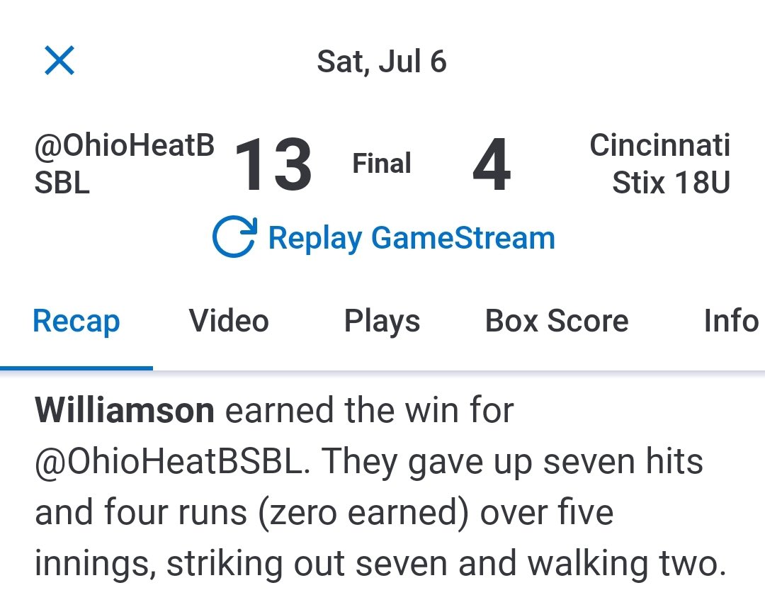 CarterW69462645's tweet photo. Good win today pitching for @OhioHeatBSBL. 

Complete game (W): 5 innings pitched, 0 ER, 7 Ks, and 2 BBs. 

@heat_ohio @BaseballBFHS https://t.co/FQ5myr0A2N