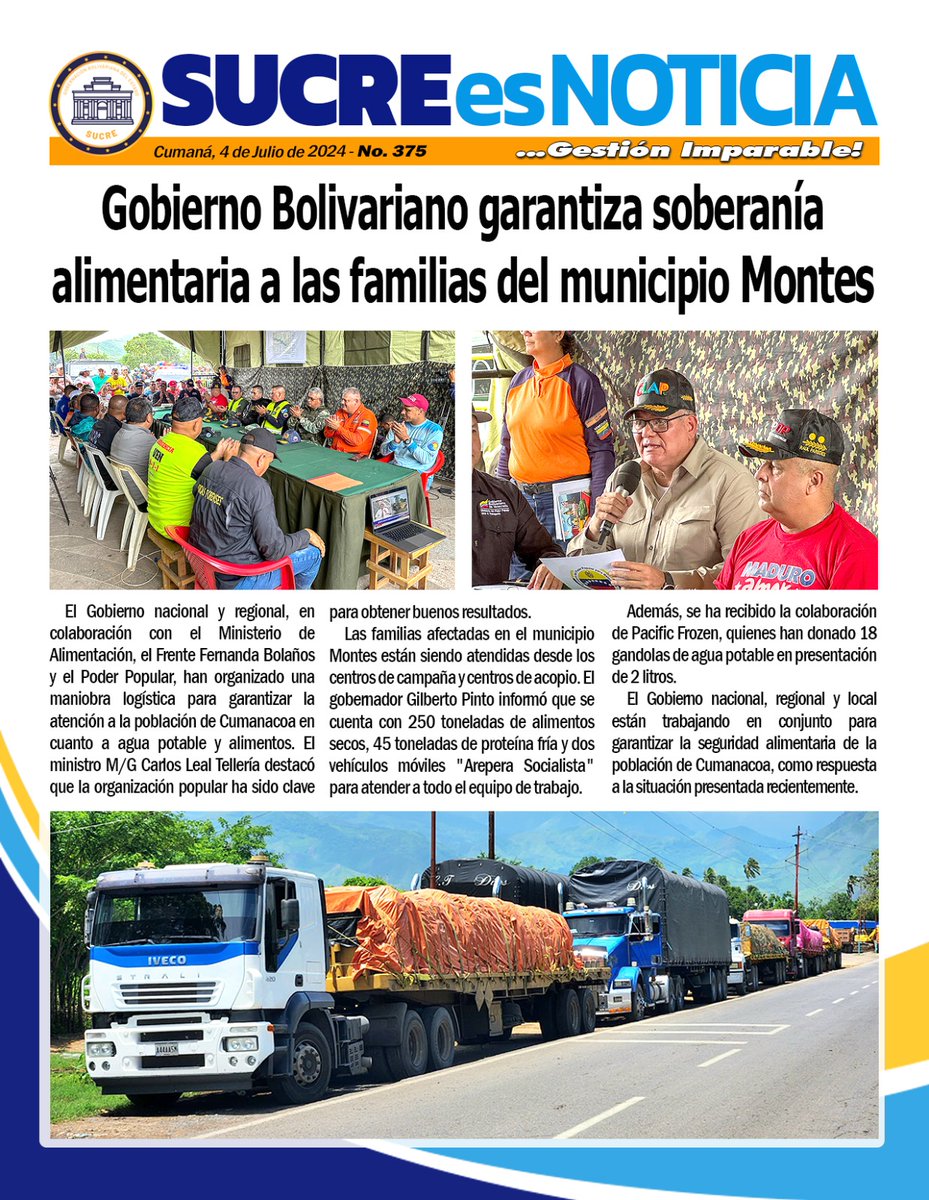 Cumanacoa saturada de comida y agua potable. M.TM
