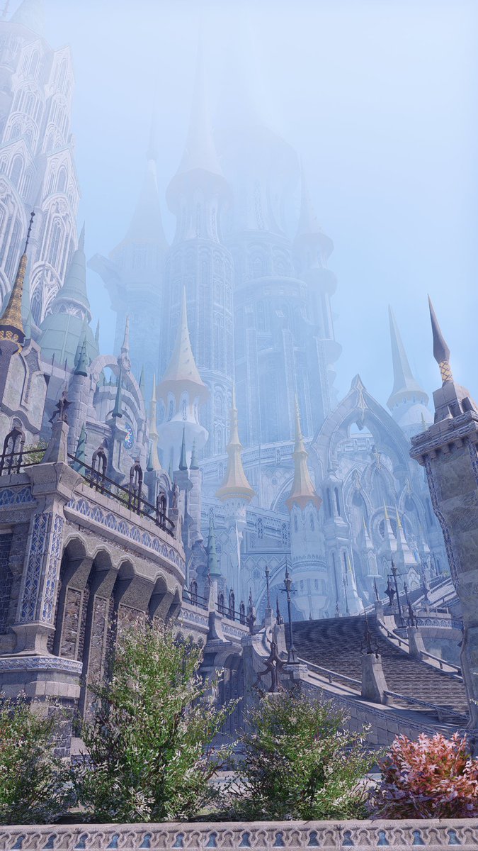 RiceballGremlin's tweet photo. Foggy day in Ishgard~ https://t.co/n6Inn3jdPx