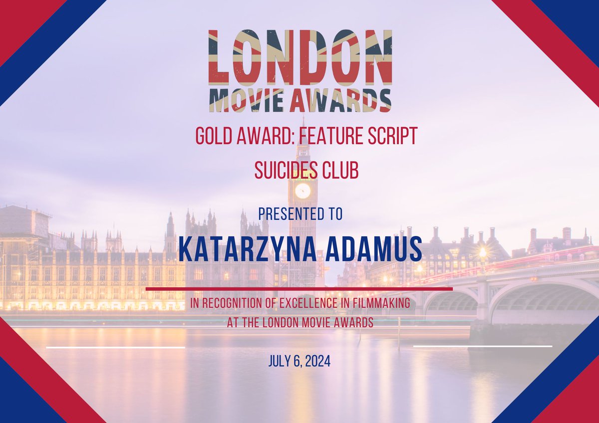 keadamus's tweet image. Thank you #londonmovieawards &lt;3
#featurescript #suicidesclub #filmfestival #screenplayaward #screenwriter