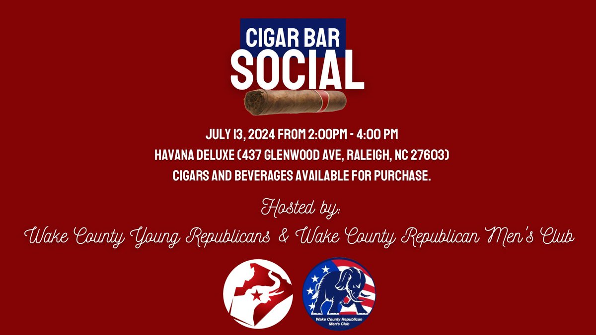 TriangleYR's tweet image. Next Saturday we are going to have a joint social at Havana Deluxe at 2pm with the Wake County Republican Men’s Club! We look forward to seeing you then! 🐘