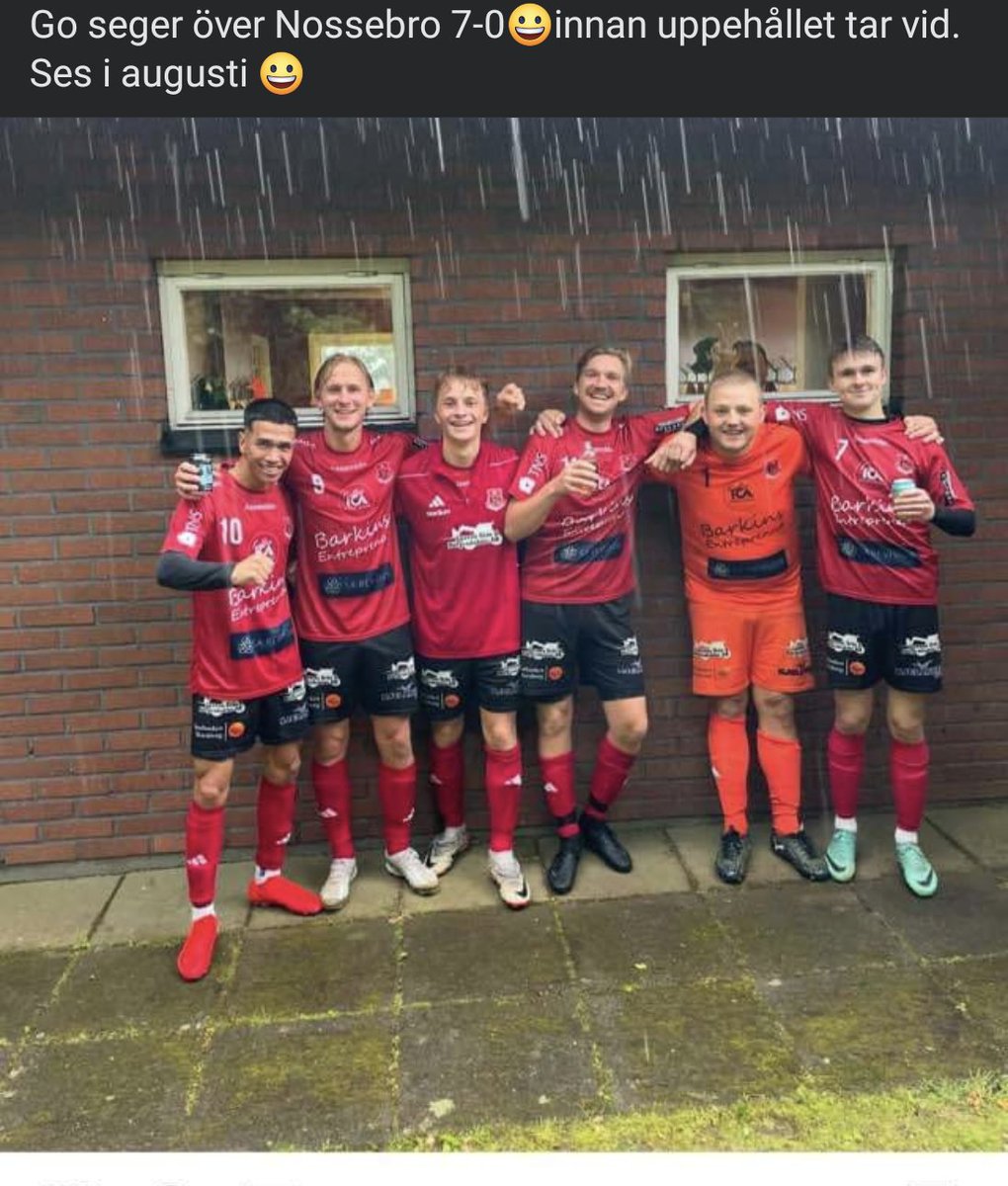 Vi avslutar innan sommaruppehållet med en 7-0 seger mot <a href="/NossebroIFHerr/">Nossebro IF Herrfotboll ⚽️</a>

Trevlig semester, ledighet och paus från fotbollen, vi laddar om för hösten!

Framåt rödsvart 🔴⚫
