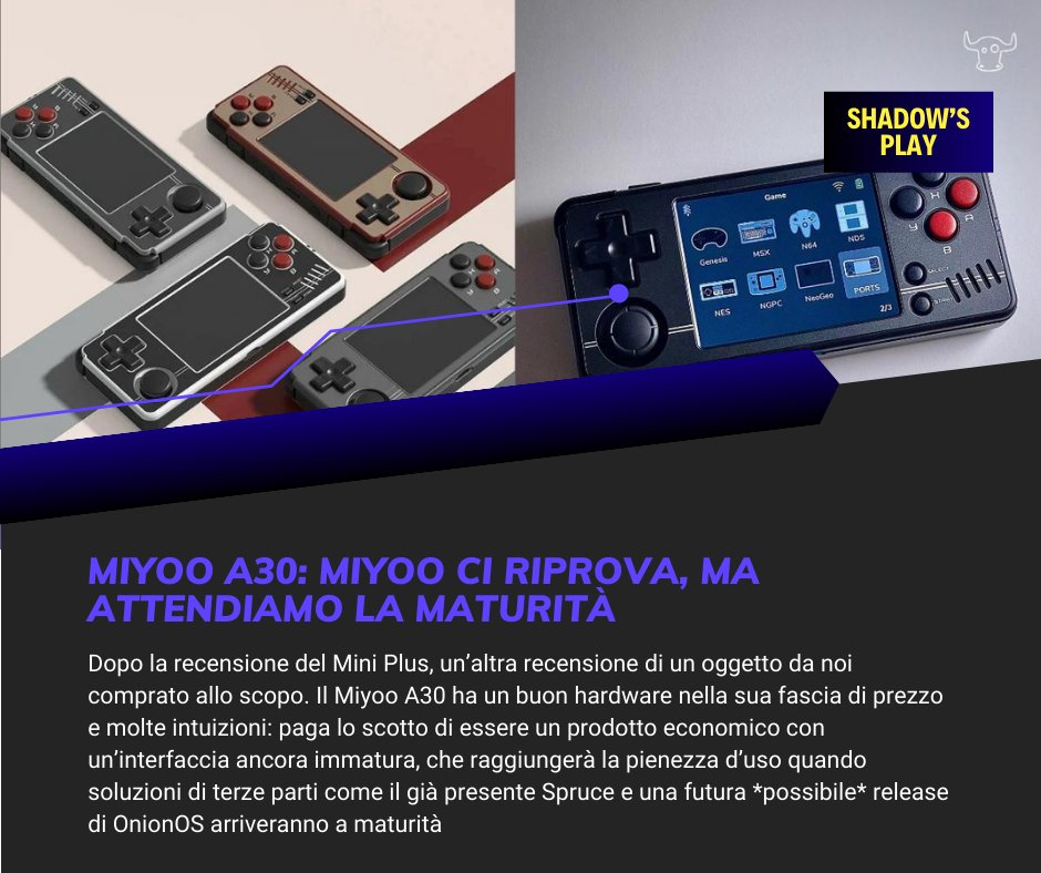 filogicoX's tweet photo. Oggi #shadowsplay recensisce il #Miyoo #A30, consolina mini-mini dal bassissimo costo per i vacanzieri lì fuori. Paga lo scotto del basso costo e di un software immaturo, ma le intenzioni ci sono
Per dettagli: https://t.co/6nXJjc4914 https://t.co/73csAE3Rdv