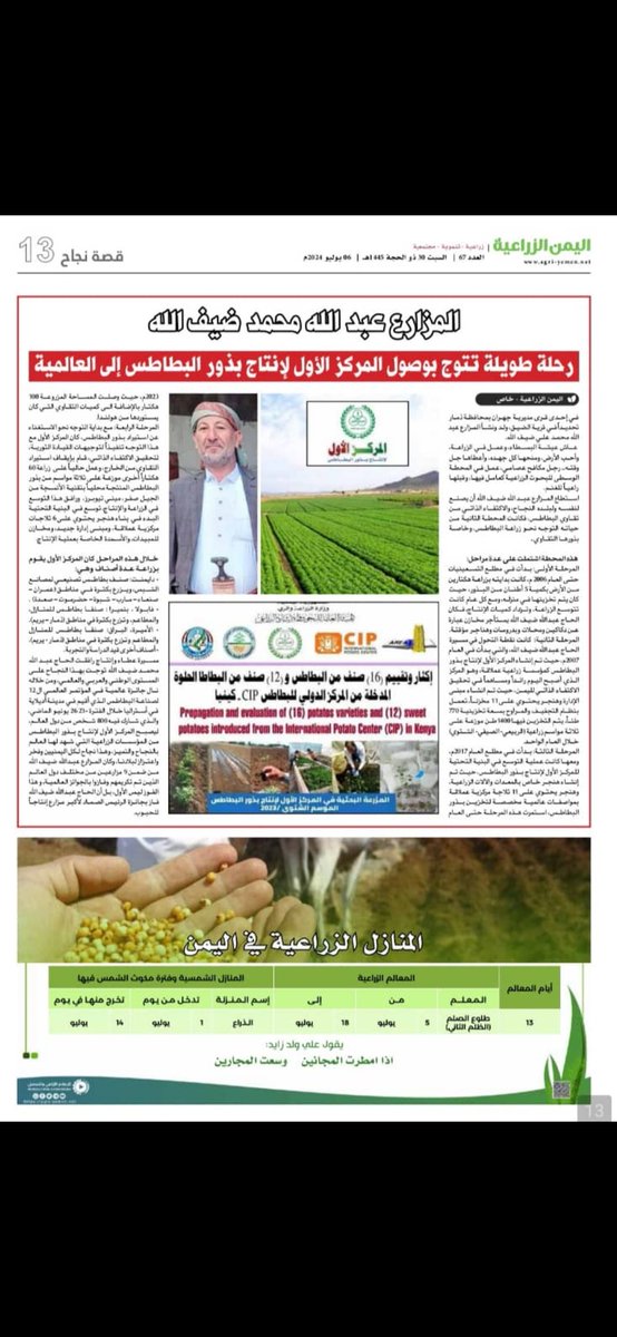 Mr Abd-Allah was awarded #WorldPotatoCongress award for achievement in developing #potato in #Yemen.  Officials and the country celebrated to recognise Mr Abd-Allah well deserved recognition.