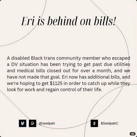 KS Hernandez🍉♊ (@kshernandez2) on Twitter photo <a href="/Tinu/">Tinu Abayomi-Paul aka Empress of Twerk. NO DMs</a> Hi Tinu, this is for Eri,
A Black trans woman needs help staying safe and housed. Every dollar counts and is needed ASAP. <a href="/Tinu/">Tinu Abayomi-Paul aka Empress of Twerk. NO DMs</a> Hi Tinu, this is for Eri,
A Black trans woman needs help staying safe and housed. Every dollar counts and is needed ASAP.