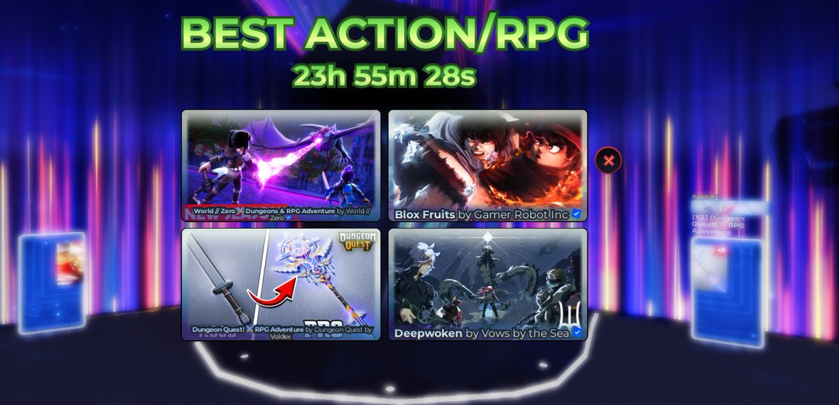 RoGameNews's tweet photo. 🗳INNOVATION AWARDS - 5th Category:
Best Action/RPG 👜
- 🐉 World // Zero
- 🔥 Blox Fruits
- ⚔️ Dungeon Quest
- 🥷 Deepwoken
Vote Now (Voting Ends TOMMORROW 10AM PT): https://t.co/LXh7Qjewda
#RobloxDevs #RobloxDev #Roblox #RIA24 #RDC24 #Vote #BestAction #BestRPG #Award https://t.co/rOS6ZnkVIL
