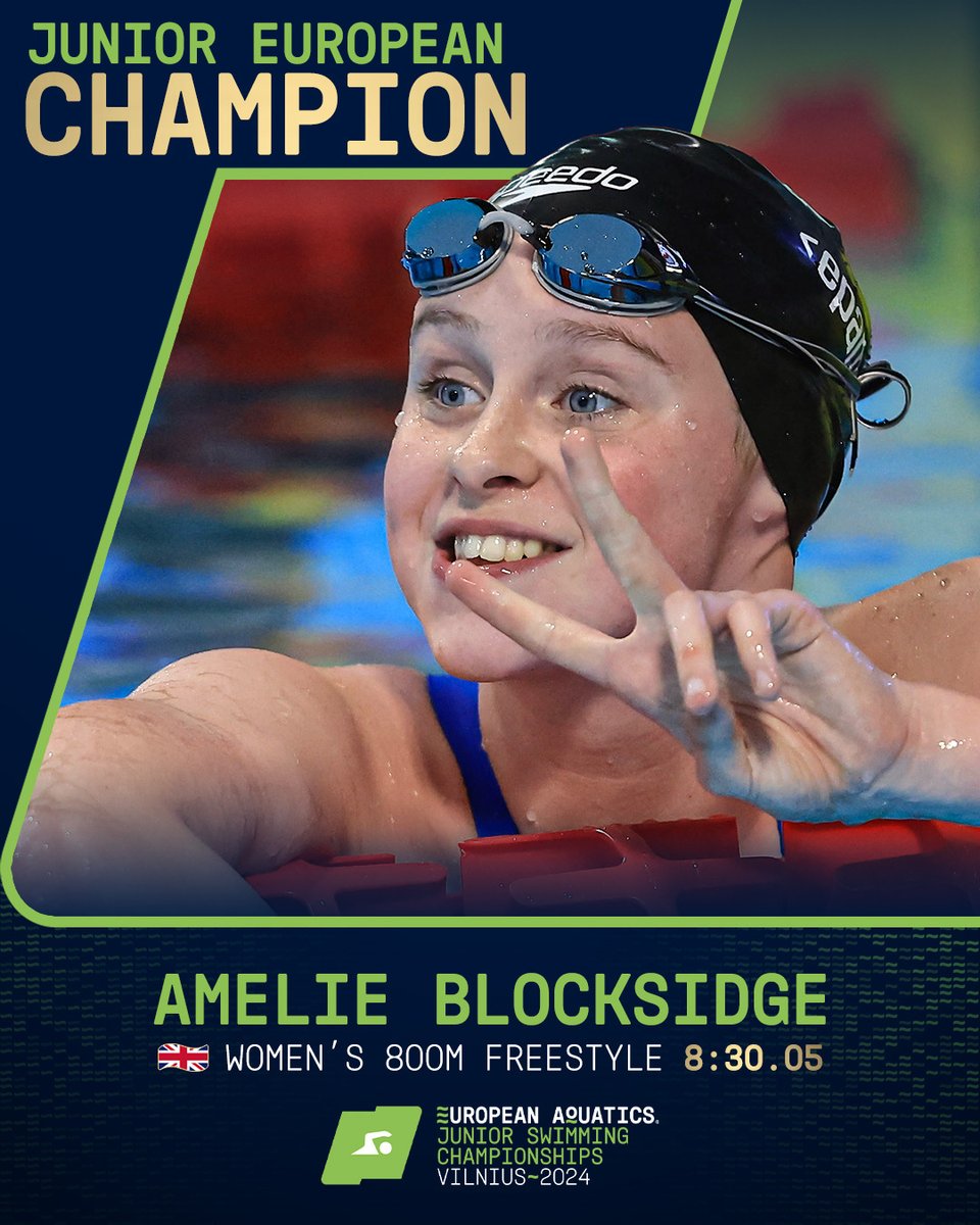 EuroAquatics's tweet photo. 🇬🇧 @Aquatics_GB's Amelie Blocksidge completes the 800-1500 double! 🥇🥇

#EJSCVilnius2024 https://t.co/VMh627ctZn