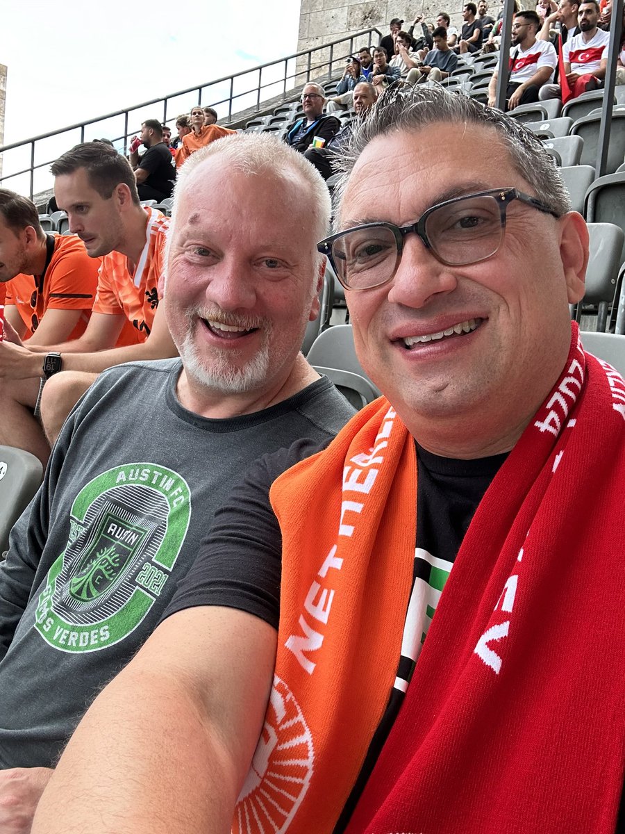 Hauck_IC's tweet photo. It’s official! @AustinFC being represented at the UEFA Euro Quarterfinal Match! Who do you have winning? Netherlands 🇳🇱 or Turkey 🇹🇷 @WeAreAustinTV @philwest @jacobtech https://t.co/p318ZnH37q