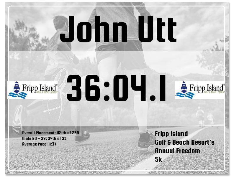 therealjohnjaha's tweet photo. Check out my results for Fripp Island Golf &amp;amp; Beach Resort&amp;#039;s Annual Freedom 5k! https://t.co/HWv04YE7kv https://t.co/gASFPJ9nR0