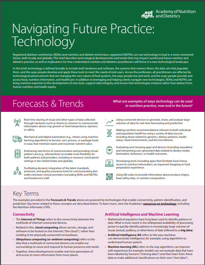 Have you checked out the recent Technology Brief by AND?  What are some ways you are using technology in your practice?  

To read the full article click here:  eatrightpro.org/-/media/files/…