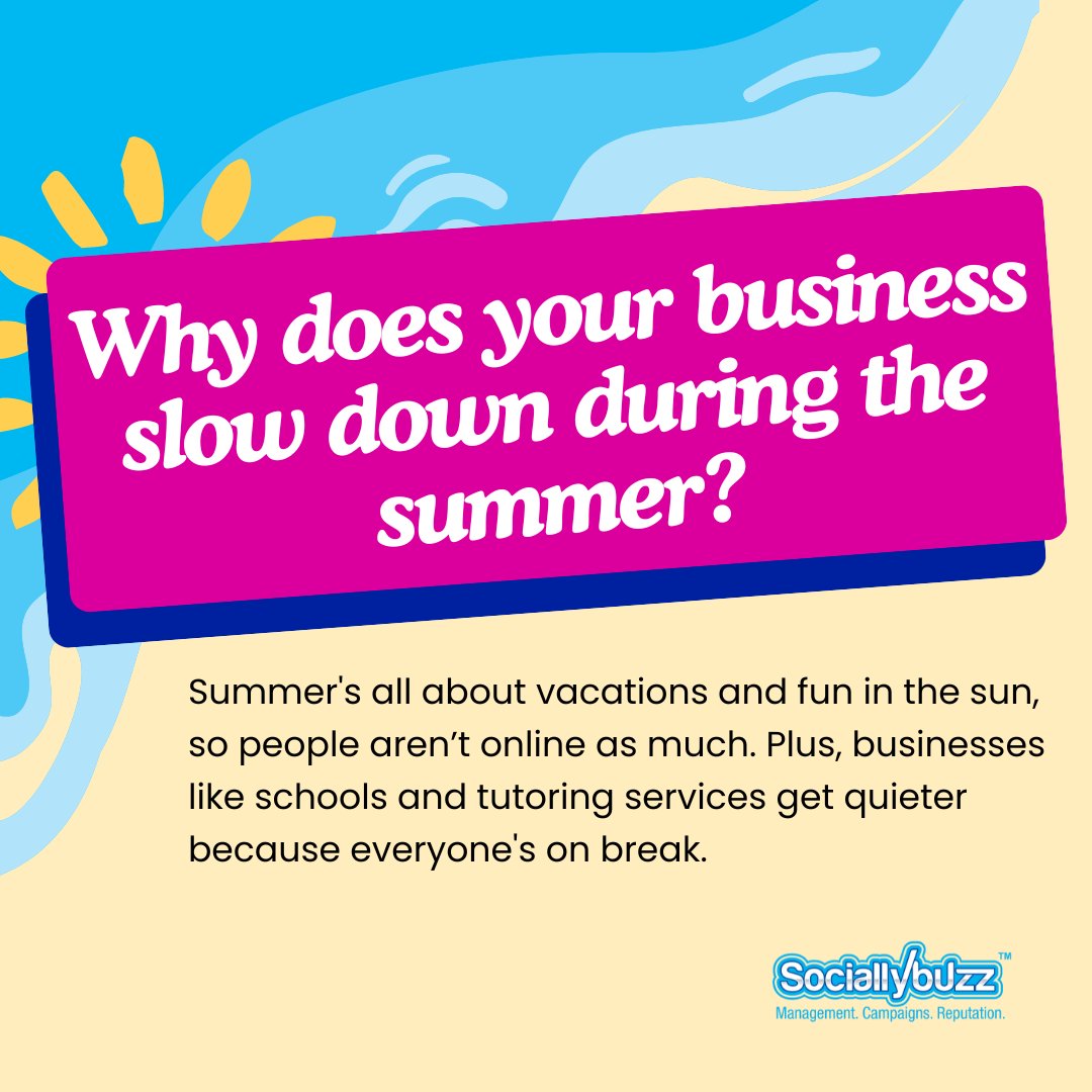 Sociallybuzz's tweet photo. Why do businesses experience a summer slowdown? And more importantly, how can you turn it around? 

Check out our blog for all the answers and actionable tips 😎

👉Read here: https://t.co/LKHUBqN8iL https://t.co/ucpQCNsPpD