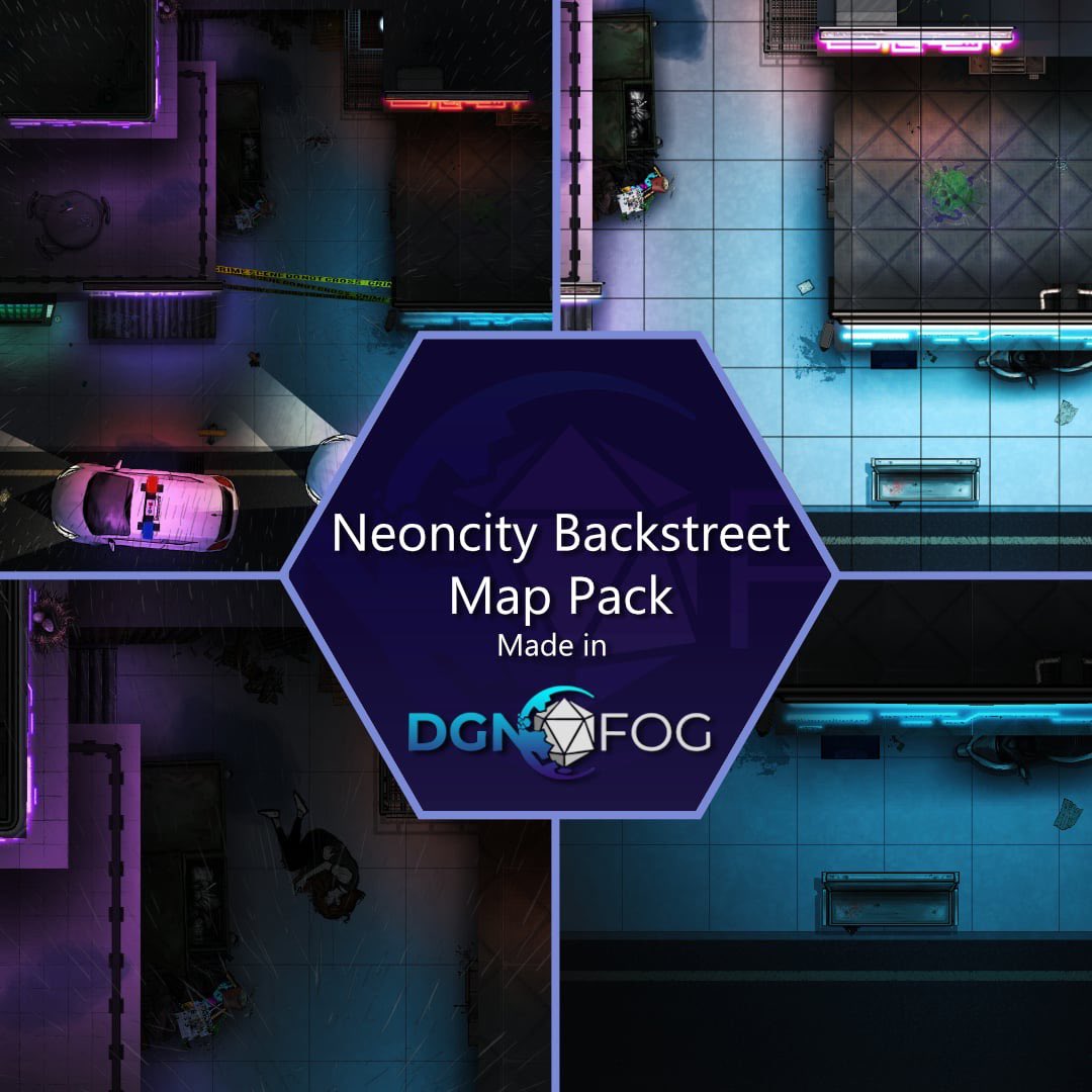 New map! Perfect for cyberpunk or modern games!

Neon City's authorities are on full alert! Are you the culprit and you have to flee, or will you investigate the grisly death of a wealthy club patron?