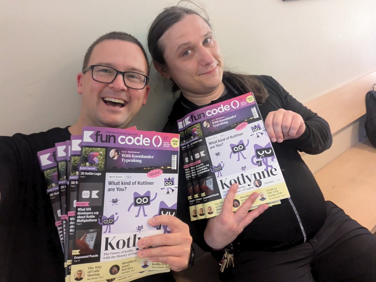 fun code() Magazine (@funcode_mag) on Twitter photo That's a wrap!
We hope the fun code() Magazine will fill you with joy, and thank our amazing team for creating it! ❤️🐑
Also, big thanks to @snappautomotive & @KotlinWeekly for sponsoring the print, and thanks to <a href="/droidconBerlin/">droidcon Berlin</a> that we could gift it to attendees! 👏 #dcbln24 That's a wrap!
We hope the fun code() Magazine will fill you with joy, and thank our amazing team for creating it! ❤️🐑
Also, big thanks to @snappautomotive & @KotlinWeekly for sponsoring the print, and thanks to <a href="/droidconBerlin/">droidcon Berlin</a> that we could gift it to attendees! 👏 #dcbln24