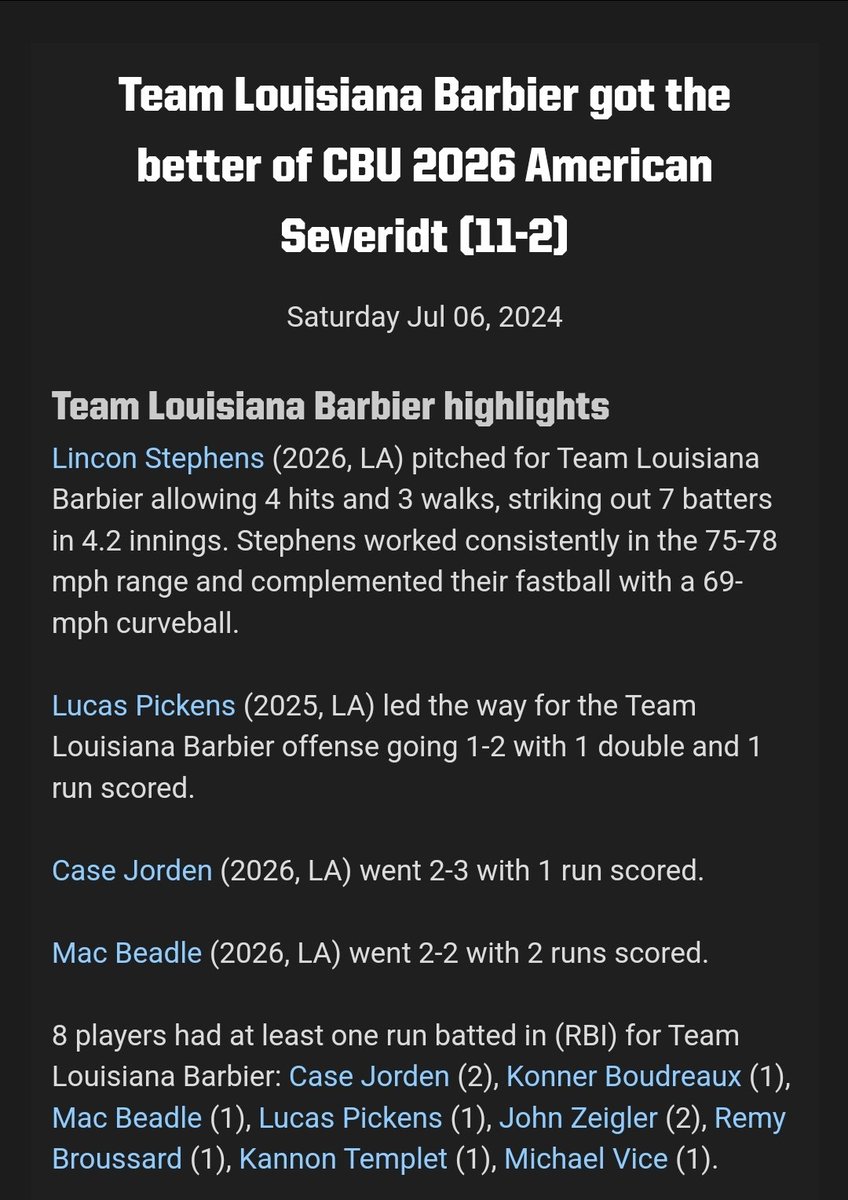 Good guys start the WWBA in Marietta with a W! Great job throughout the lineup today and on the bump by LHP Lincon Stephens of Pitkin! #FAMILY