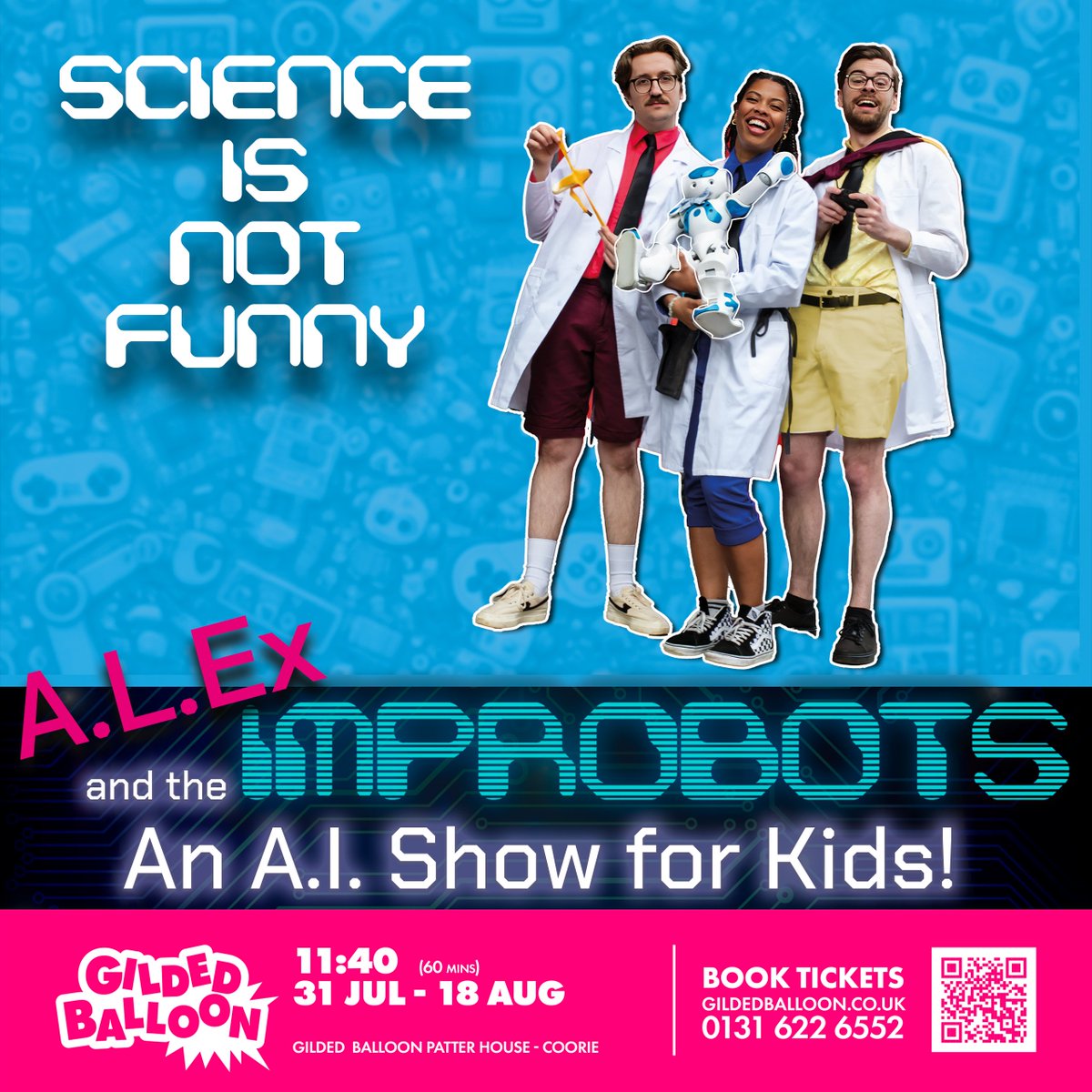 Brand new show landing at <a href="/edfringe/">Edinburgh Festival Fringe</a>! A.L.Ex and the ImproBots: a hilarious #ai Show for Kids <a href="/Gildedballoon/">Gilded Balloon</a> 31 Jul-18 Aug, 11:40
🎟 tickets.gildedballoon.co.uk/event/14:5283/
Written by <a href="/Boydbranch/">Boyd Branch</a>, with <a href="/Alex__Newson/">Alex newson</a> <a href="/Lovell_Ben/">Ben Lovell</a> Jillian Ellis, produced by <a href="/TallTalesSarah/">sarah davies</a> @p_jlittle <a href="/MirowskiPiotr/">Piotr Mirowski @bsky.social</a>