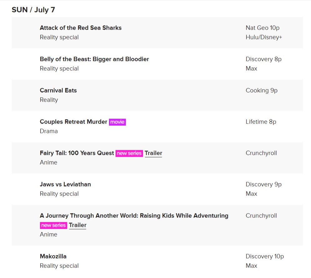 BrightlyAgain's tweet photo. #tvshow #tvviewing #shows PREMIERE DATES FOR NEW AND RETURNING SHOWS AND SPECIALS
From: SAT / July 6 - SUN / July 14
https://t.co/0sNDA9IOSi https://t.co/M0vRJB25Zx