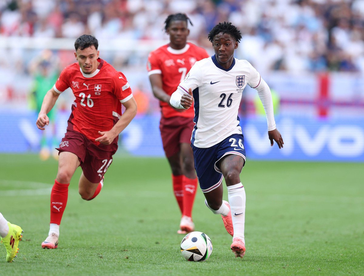 StatmanDave's tweet image. Kobbie Mainoo's game by numbers vs. Switzerland:

100% tackles won
97% pass accuracy
49 touches
33/34 passes completed
4/5 duels won
3 interceptions
2 shots
2 tackles
1 key pass

England's best midfielder at the tournament. 👑🏴󠁧󠁢󠁥󠁮󠁧󠁿