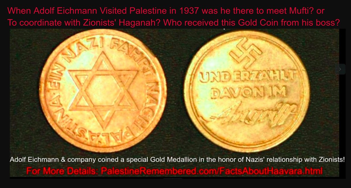 samirjameel1's tweet photo. @Li0nessofjudah @amirama47393750 @fred_fotch @SaraHirschhorn1 Hon..Don't take my word for it
Here it's from the #HolocaustLibrary citing that Eichmann visited Palestine in 1937
He wasn't there to meet Mufti
He was there to check on Nazis' investments in Haavara
Who received his Gold Coin
It's being traded in Israel🔻
https://t.co/70lWVeJ90b https://t.co/0tQoB1zEz4