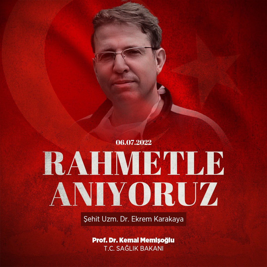 2022 yılında görevi başında uğradığı saldırı sonucunda hayatını kaybeden Şehit Uzm. Dr. Ekrem Karakaya'yı, ölümünün yıl dönümünde rahmetle anıyoruz.