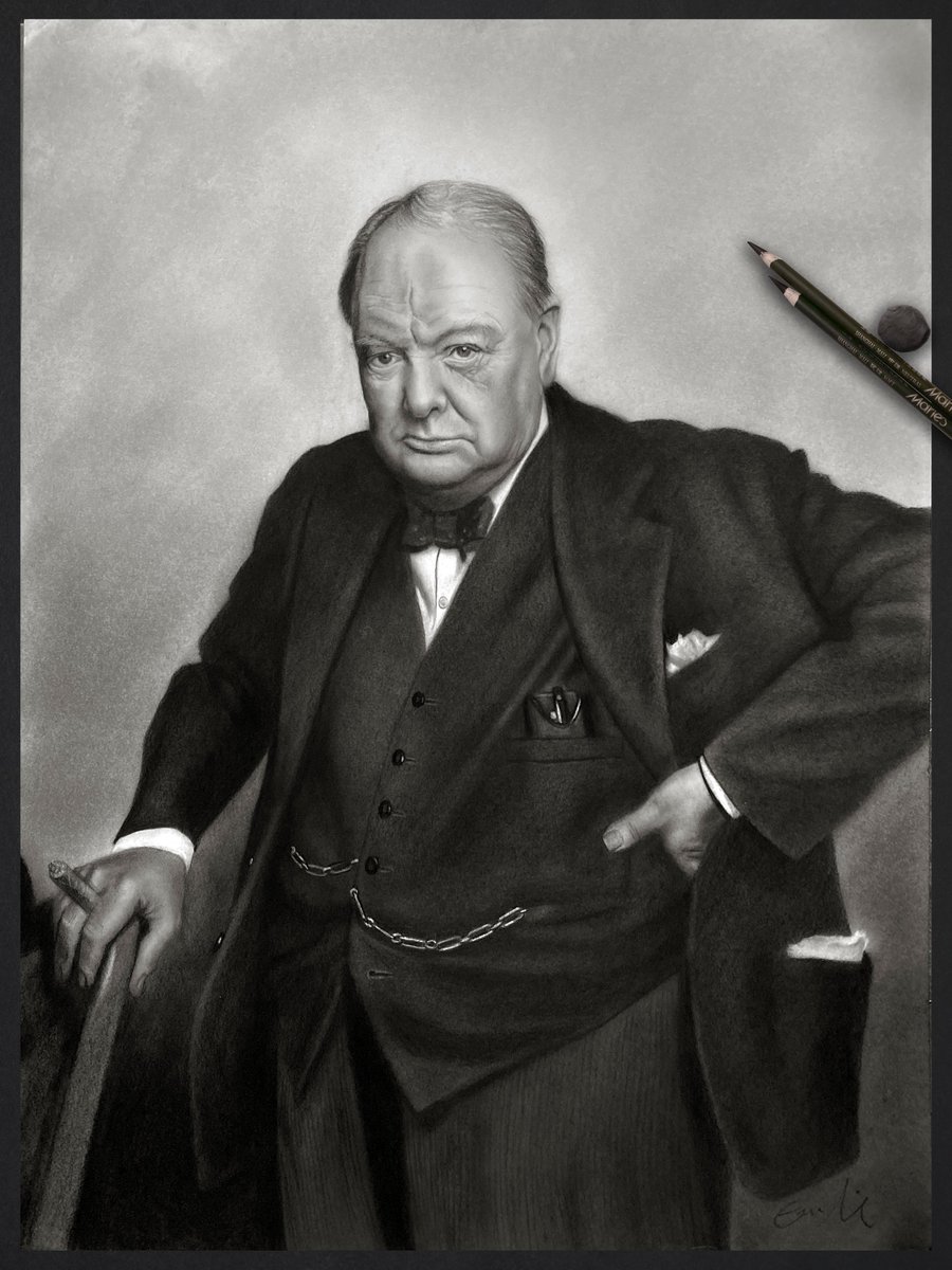 armusik's tweet photo. My portrait of Winston Churchill, charcoal on paper, 18 x 24" 2022.   Sold to private collection
✅ See more of my artwork at https://t.co/g1vjYgmc0n

#churchill #drawing #art #ericarmusik https://t.co/GplB4aeECR