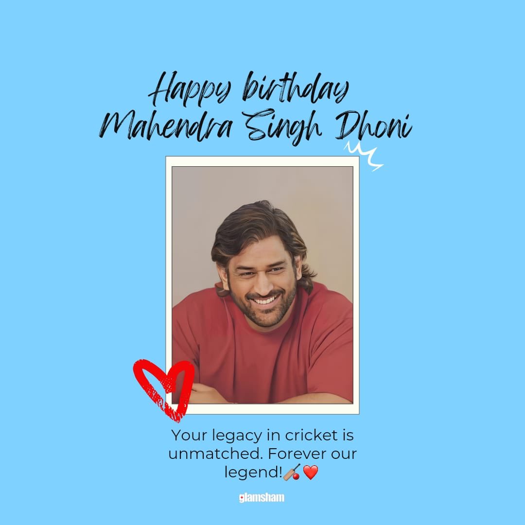 glamsham's tweet photo. Happy Birthday to the legendary MS Dhoni! Your unparalleled leadership, calm under pressure, and extraordinary skills have inspired millions. Wishing you a year filled with joy and success, Captain Cool!😍🥰
#GlamSham #MahendraSinghDhoni #CaptionCool #Birthday #MSD #ThalaDhoni #HappyBirthdayMSDhoni #thalaforareason @fc_msdhoni @msdhoni