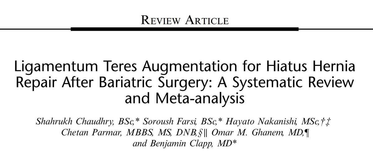 drcdparmar's tweet photo. "Ligamentum Teres augmentation for hiatus hernia repair after bariatric surgery": Pleased to share the first systematic review on this interesting practical topic. Is this the answer to all hiatal &amp; GERD issues? fantastic example of #collaborative work. 

https://t.co/yAJc29A8HD https://t.co/k6Cg5zM9p9