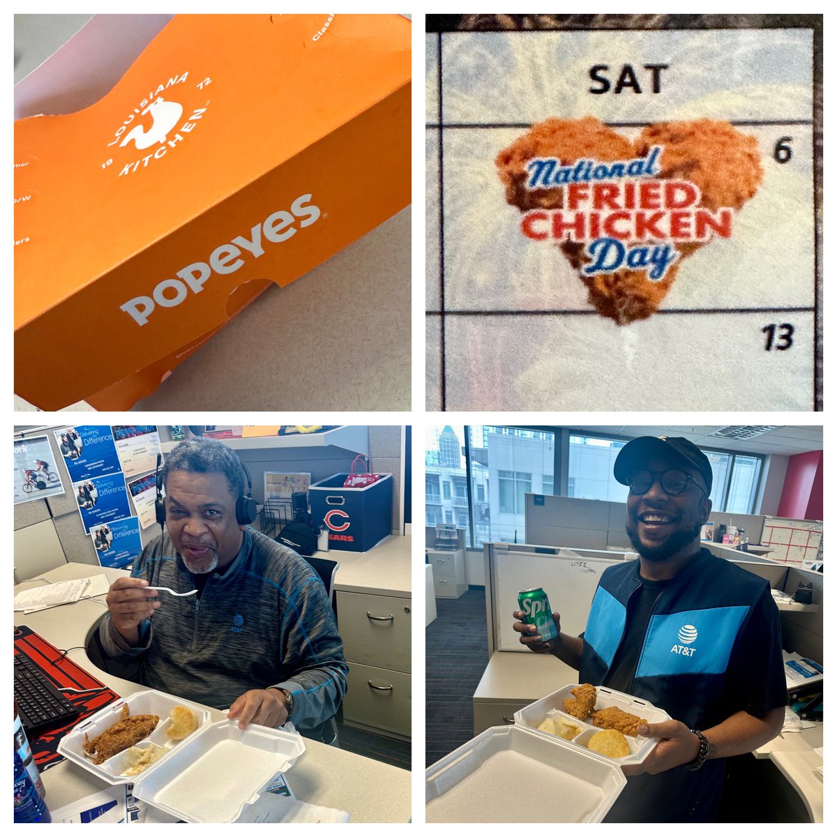 Ashley N Jones (AJ) (@ajatlanta3) on Twitter photo I know #Atlanta3 gets tired of me taking pics, but itās #NationalFriedChickenDay !!
#LifeAtATT <a href="/ATT/">AT&T</a> <a href="/OSA_Teams/">OSA</a> <a href="/VirtualSalesExp/">Virtual Sales Experience</a> <a href="/WeRtheNAC/">National Acquisition Centers</a> <a href="/NMustafa07/">Nina Mustafa</a> <a href="/sg939y/">Shareeā de la Greaux</a> <a href="/SClasberry/">Shemika Clasberry</a> #FunAtWork #ATL3 #Engagement <a href="/Popeyes/">Popeyes</a> I know #Atlanta3 gets tired of me taking pics, but itās #NationalFriedChickenDay !!
#LifeAtATT <a href="/ATT/">AT&T</a> <a href="/OSA_Teams/">OSA</a> <a href="/VirtualSalesExp/">Virtual Sales Experience</a> <a href="/WeRtheNAC/">National Acquisition Centers</a> <a href="/NMustafa07/">Nina Mustafa</a> <a href="/sg939y/">Shareeā de la Greaux</a> <a href="/SClasberry/">Shemika Clasberry</a> #FunAtWork #ATL3 #Engagement <a href="/Popeyes/">Popeyes</a>