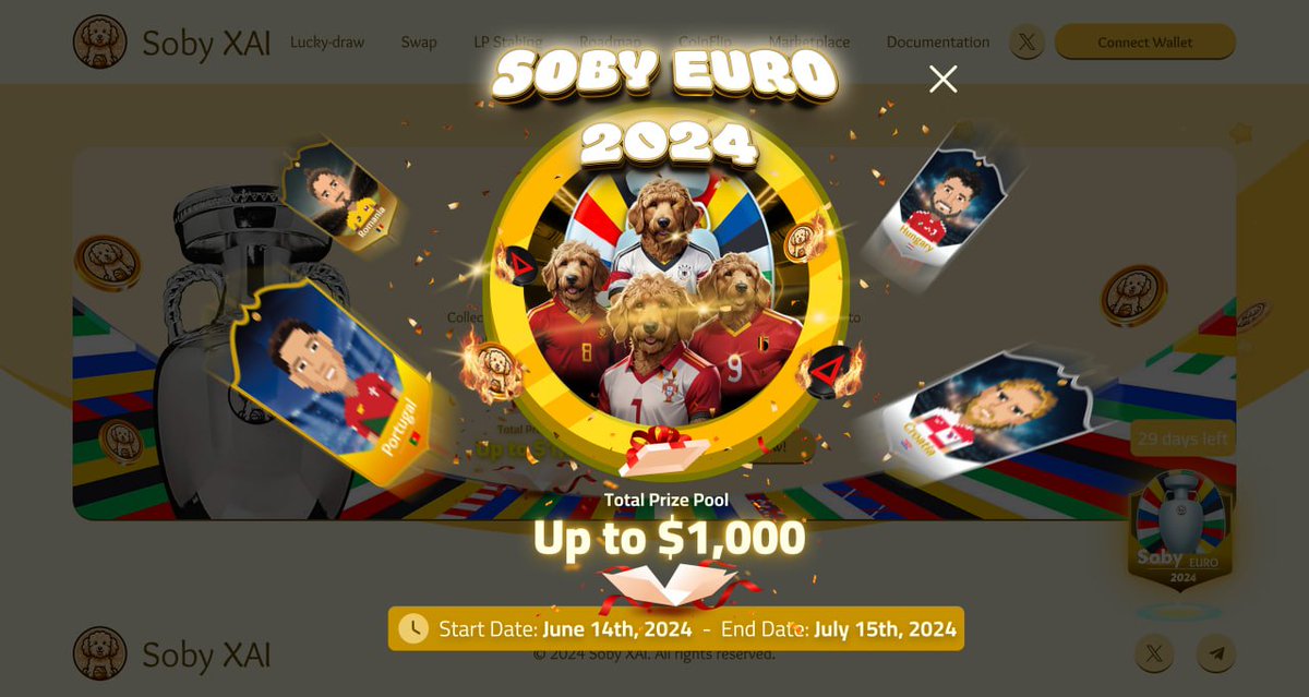 Soby EURO is coming to an end! ⏳

The clock is ticking on your chance to experience the ultimate gaming showdown at SOBY EURO 2024. 

Brace yourselves for exhilarating matches, 1000 $XAI rewards, and unforgettable gaming moments.

Seize the first have done collection 24 NFTs