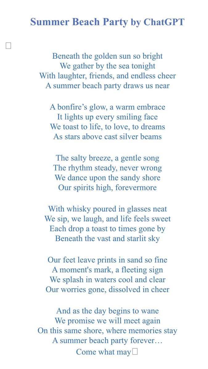 glen_scotia's tweet photo. And you can read the Summer Beach Party poem that ChatGPT created for tonight #BlindDrams https://t.co/M2P66SeeTR