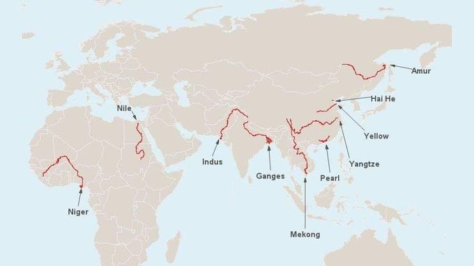 88% to 95% of plastic transported by body of waters and polluting the world's oceans comes from these 10 rivers