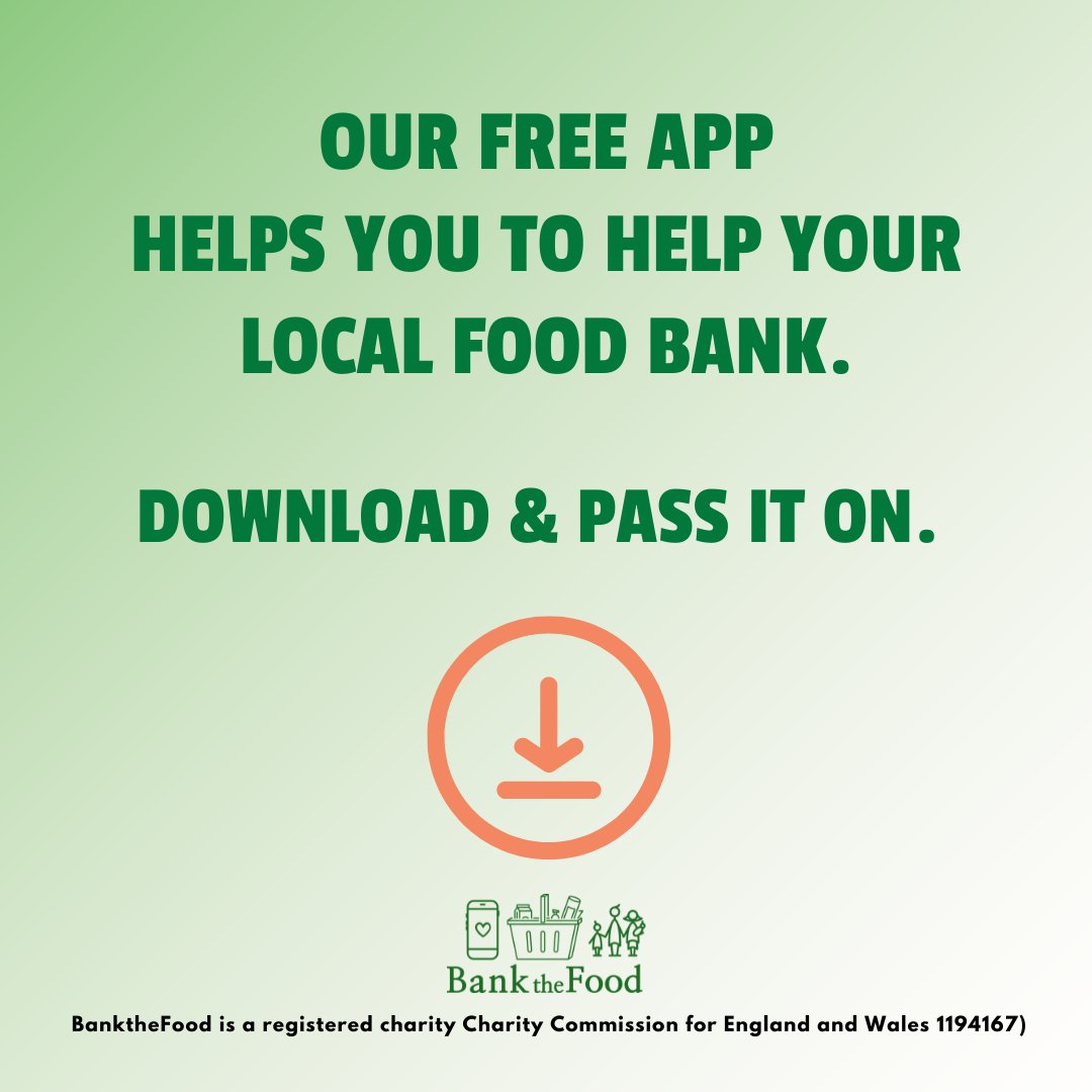 BanktheFoodUK's tweet photo. 📣If you're in a position to help those in your community who are experiencing food poverty, then please download the free BanktheFood app and help your local food bank get exactly what's needed for emergency food parcels.

#BanktheFood https://t.co/zVJs7grO4K