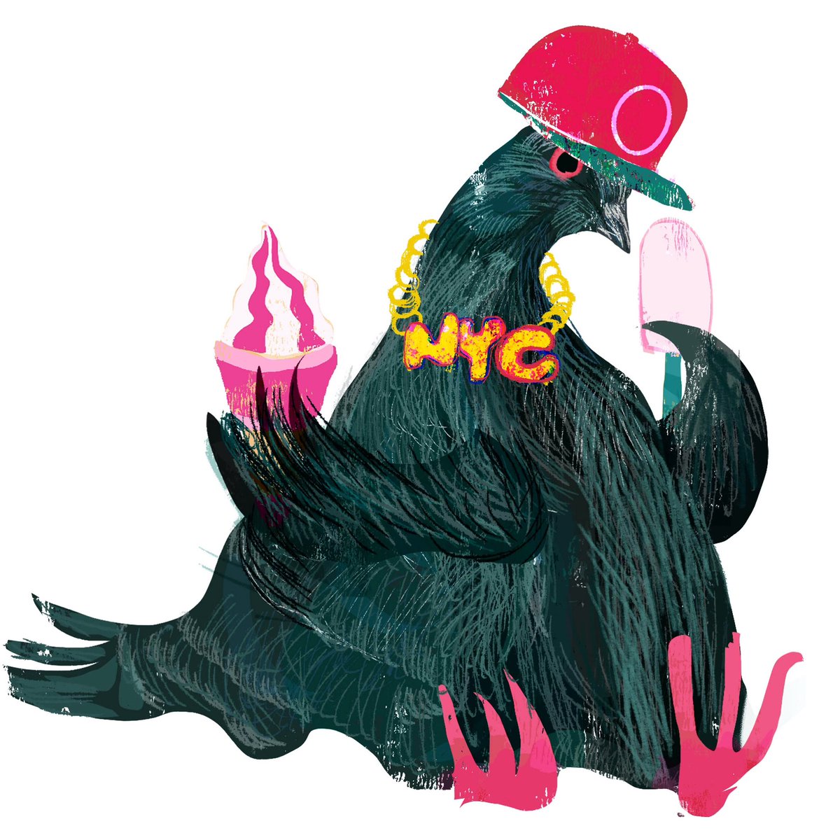 SharonVDraws's tweet photo. “It’s going to be a melty summer, so do it right” said NYC Pigeon.
.
Happy belated 4th of July everyone!  
.
.
.
#pigeon #nycpigeon #icecream #bling #nycartist #artwork #illustration #illustrationartists #digitalpainting #adobedraw #funny #spotillustration https://t.co/y2n4AIXRY3