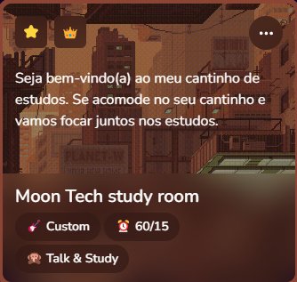 darkmooncyber's tweet image. 🍄☕️ BEM -VINDO AO MOON TECH STUDY ROOM ☕️🍄
🍄 Sala de estudo online que você pode usar pra estudar, reuniao do clube do livro, meditação e etc
🍄 Pomodoro ajustável
🍄 Música a sua escolha
🍄 Espacinho para você colocar suas tasks do dia
🍄E ainda tem chat para, caso queira,…