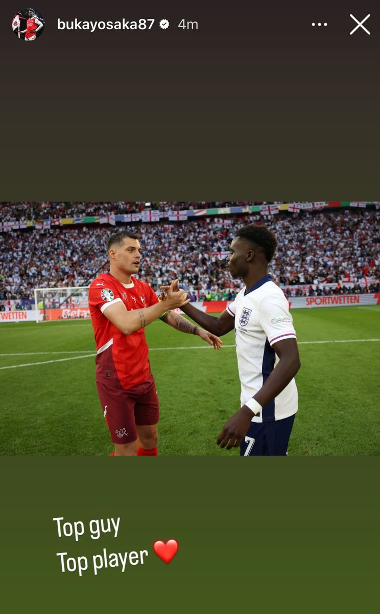 Bukayo Saka on Instagram story, with Granit Xhaka. ❤️