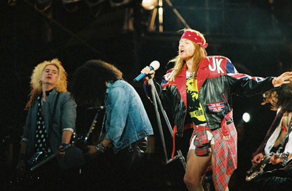 8. Guns N' Roses performing on stage at The Freddie Mercury Tribute Concert at Wembley Stadium, 1992.
