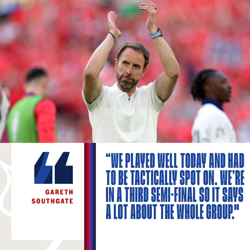 England's tweet photo. Gareth Southgate on tonight's quarter-final win 💬