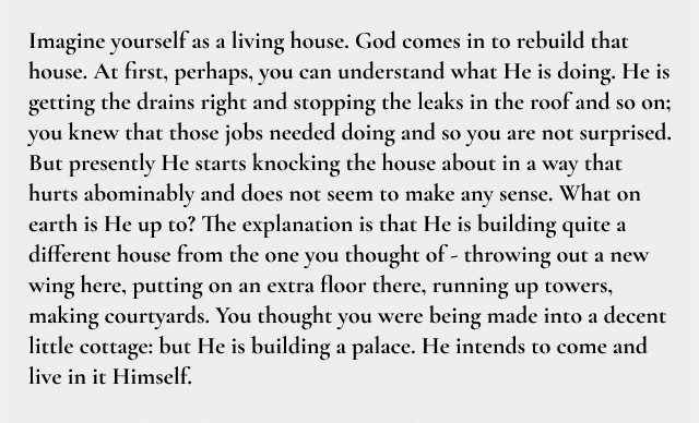 tillwehvfaces's tweet image. C.S. Lewis on how God works and prepares us in ways we may not understand