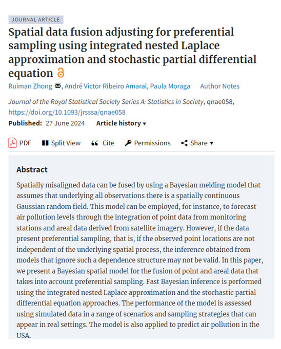 JRSS_A's tweet image. 🚨New paper by @ZhongRuiman, @Paula_Moraga_ &amp;amp; @avramaral (@cemseKAUST)

Bayesian model tackles spatially misaligned data &amp;amp; preferential sampling, boosting spatial prediction accuracy. #SpatialModeling #BayesianStatistics

🔓doi.org/10.1093/jrsssa…