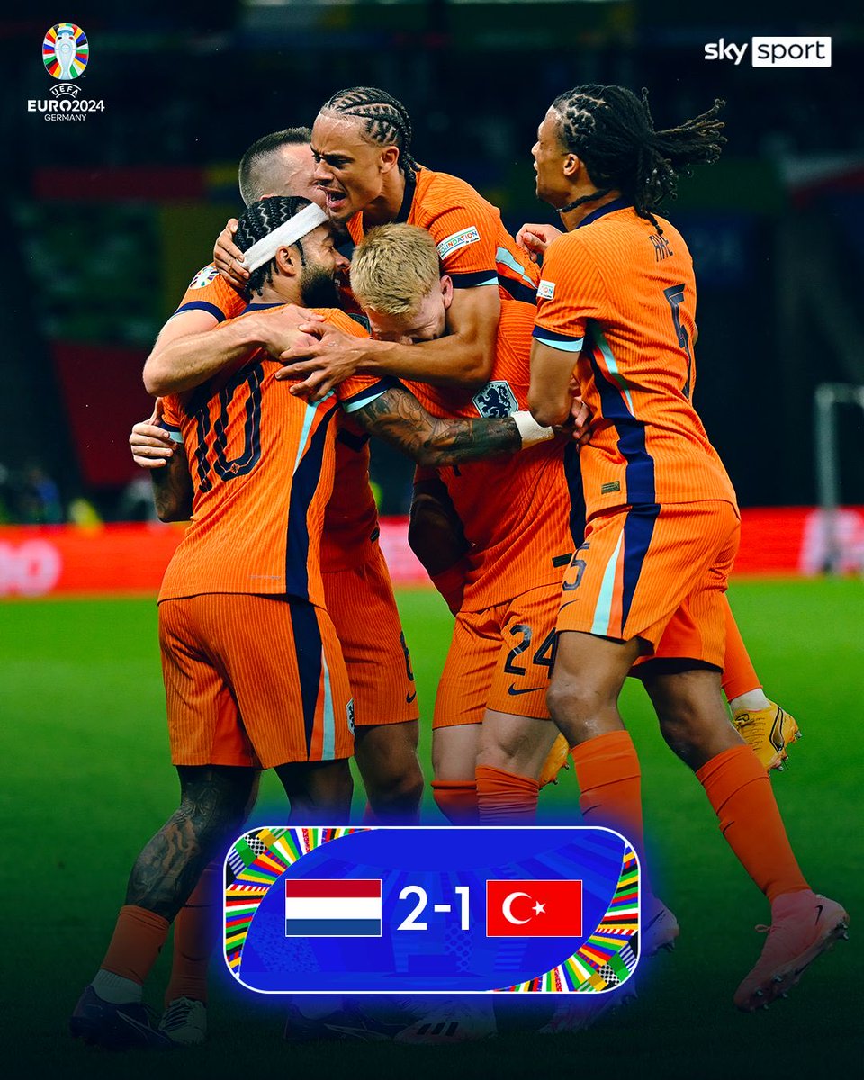 SkySport's tweet photo. OLANDA-TURCHIA 2-1

⚽️ #Akaydin 35’
⚽️ #deVrij 70’
⚽️ aut. #Muldur 76’

#SkySport #SkyEuro2024 #Euro2024 #OlandaTurchia https://t.co/MtedwlJGLw