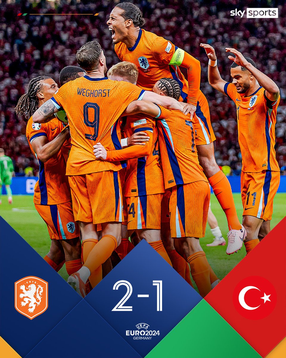 SkyFootball's tweet photo. Full-Time: The Netherlands book a date with England in the semi-finals of Euro 2024! 🇳🇱 https://t.co/5pwi2GNyPs